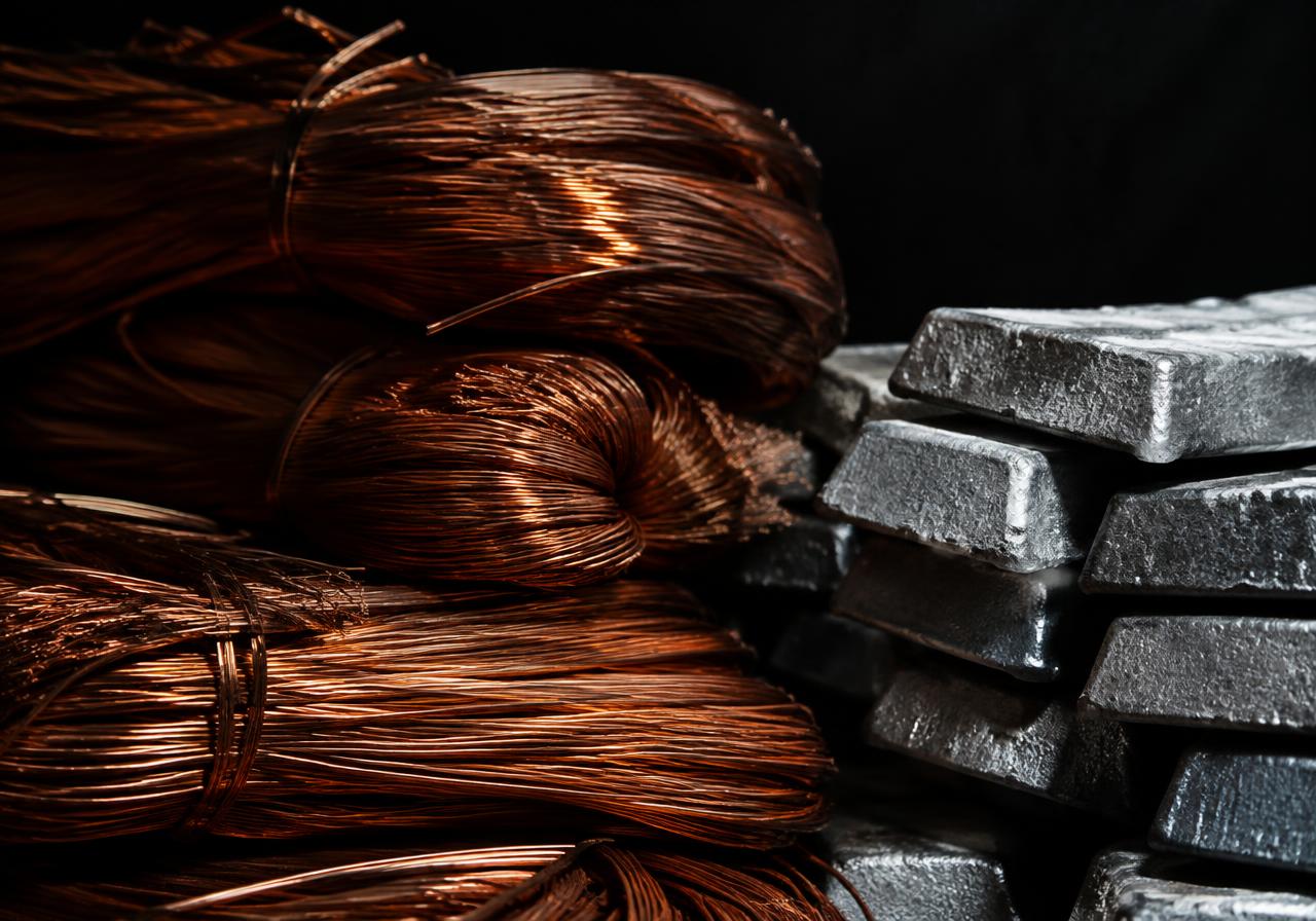 Copper wire and aluminium ingots